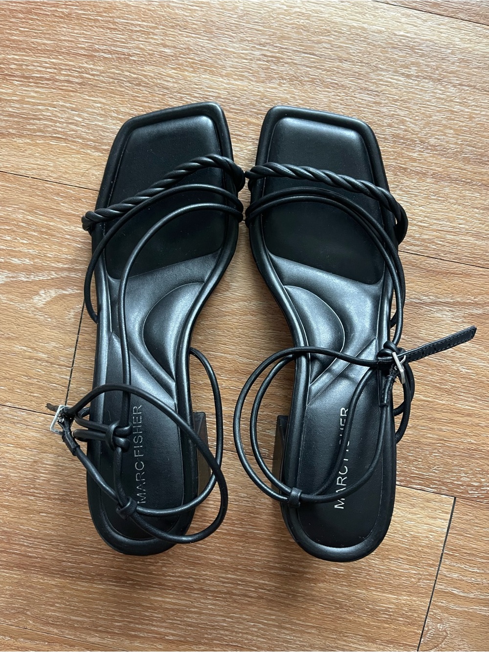 Marc Fisher Black Twisted-Strap Square-Toe Lace-Up Sandals